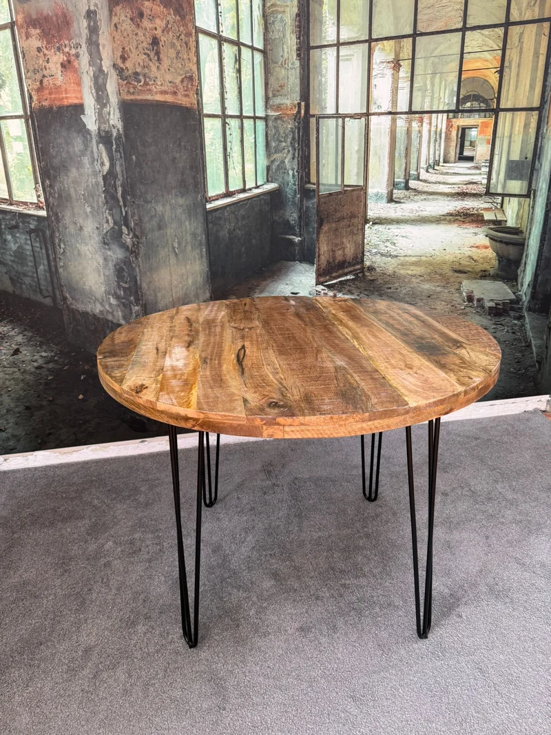 Esstisch Rund +Massivholz +Metallgestell +Neu auf Lager