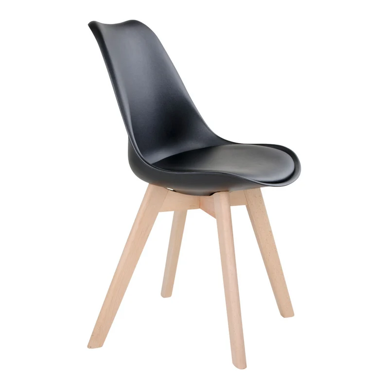 Design Stuhl DELMO (2er Set) schwarz + Holzbeine