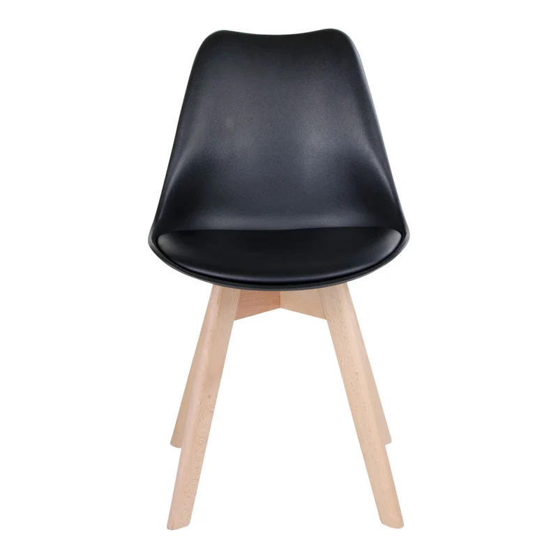Design Stuhl DELMO (2er Set) schwarz + Holzbeine