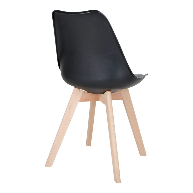 Design Stuhl DELMO (2er Set) schwarz + Holzbeine