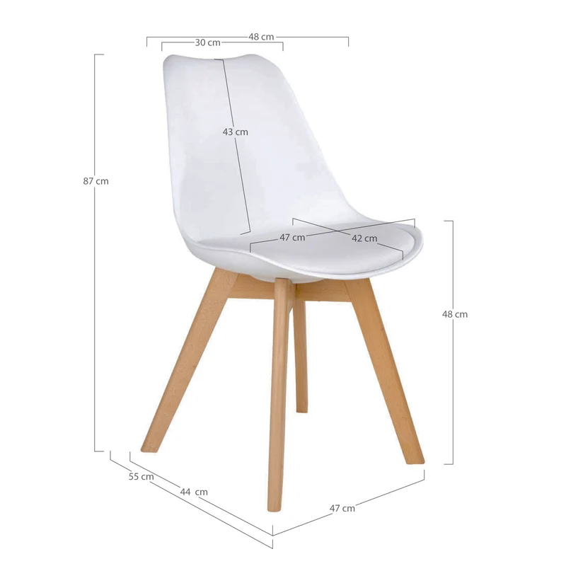 Design Stuhl DELMO (2er Set) weiss + Holzbeine