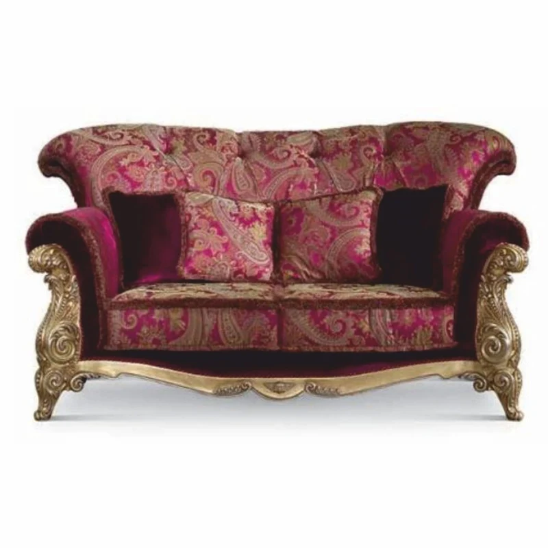 Casa Padrino Luxus Barock 2er Sofa Bordeauxrot / Gold / Silber 208 cm - Made in Italy