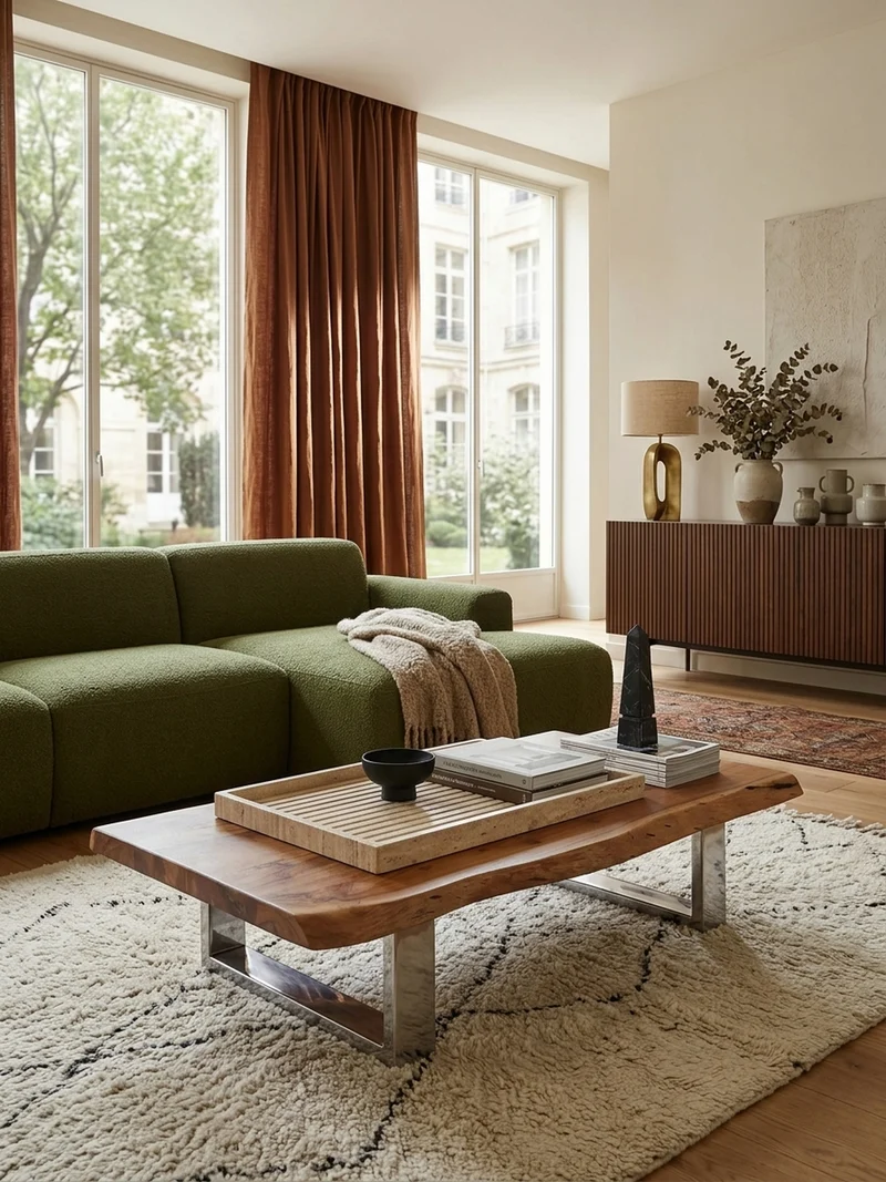 Couchtisch Akazienholz Massiv, Baumkanten Design, Landhausstil, Metallbeine Stabil