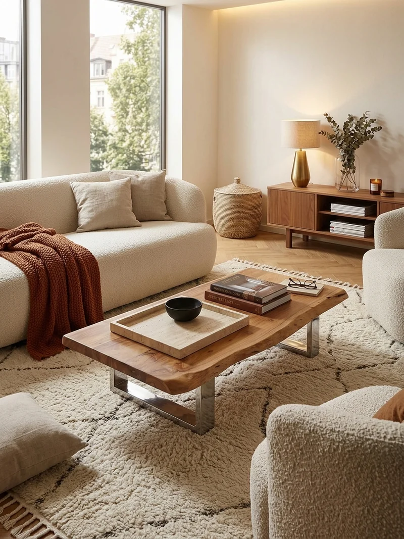 Couchtisch Akazienholz Massiv, Baumkanten Design, Landhausstil, Metallbeine Stabil