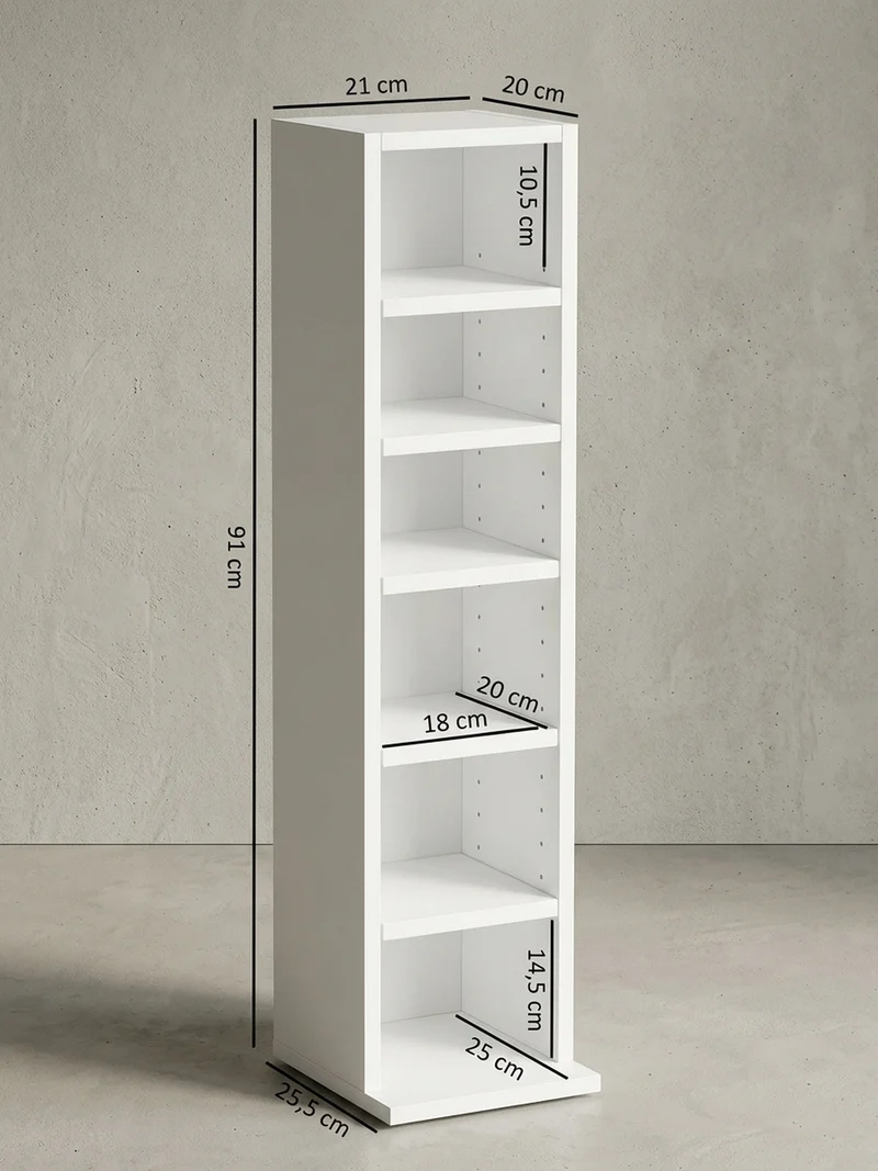 Wandregal – 6 Fächer, weiß, schmal, freistehend, 21x91x25,5 cm