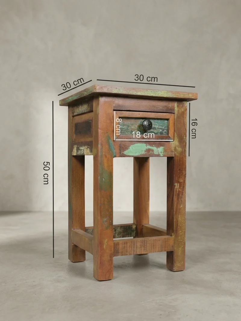 Beistelltisch – Mango Massivholz Braun mit Schublade Shabby Chic