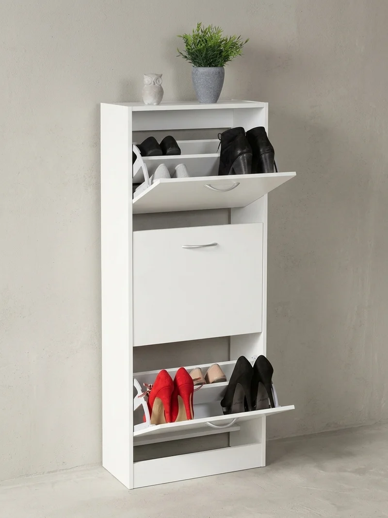 Schuhschrank – Weiß, 3 Fächer, für ca. 18 Paar Schuhe, 50x125x24 cm