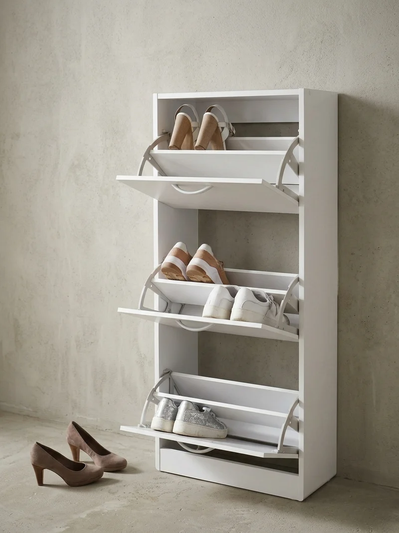 Schuhschrank – Weiß, 3 Fächer, für ca. 18 Paar Schuhe, 50x125x24 cm