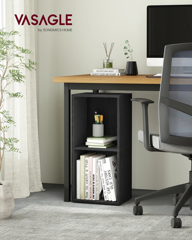 2-Tier Cube Bookcase, Open Storage Shelf for Living Room, Office, Space-Saving Design, Easy Assembly, Black