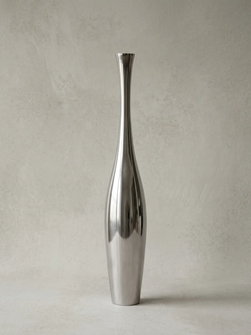 Vase Aluminium Modern Stil 75 cm hoch Silber handgefertigt