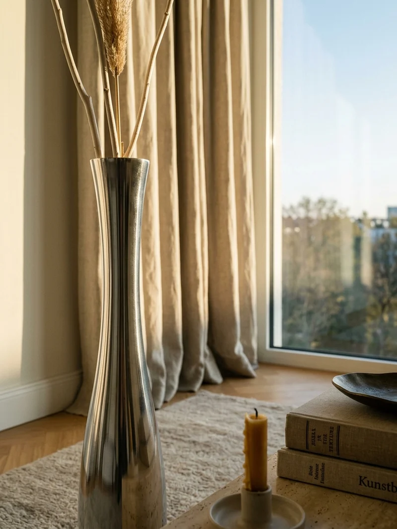 Vase Aluminium Modern Stil 75 cm hoch Silber handgefertigt
