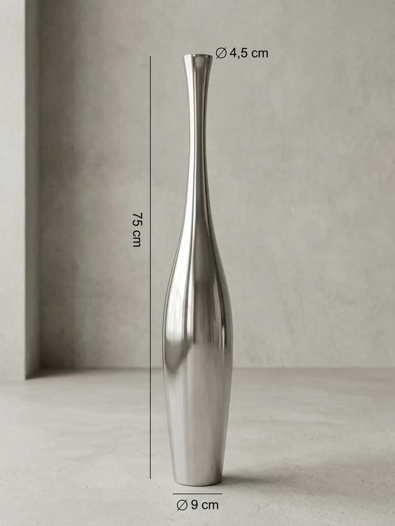 Vase Aluminium Modern Stil 75 cm hoch Silber handgefertigt