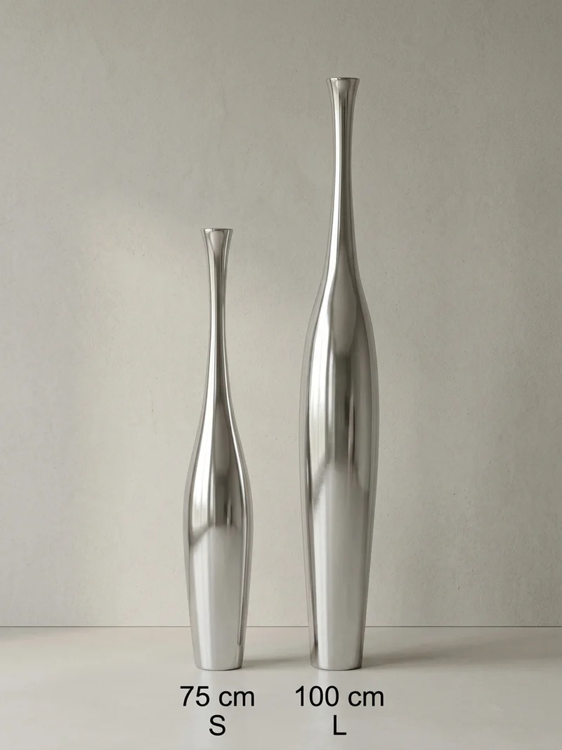 Vase Aluminium Modern Stil 75 cm hoch Silber handgefertigt