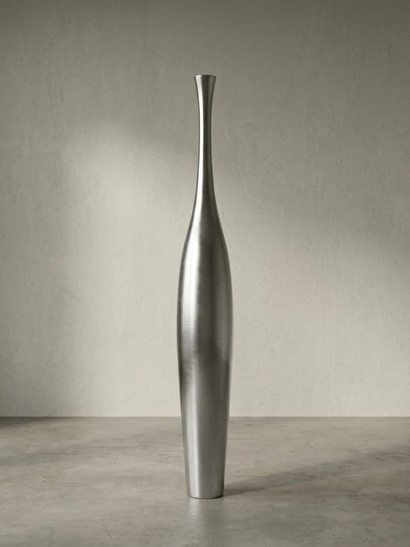 Vase Aluminium Modern Stil Modell BOTTLE L Silber mit einer Öffnung