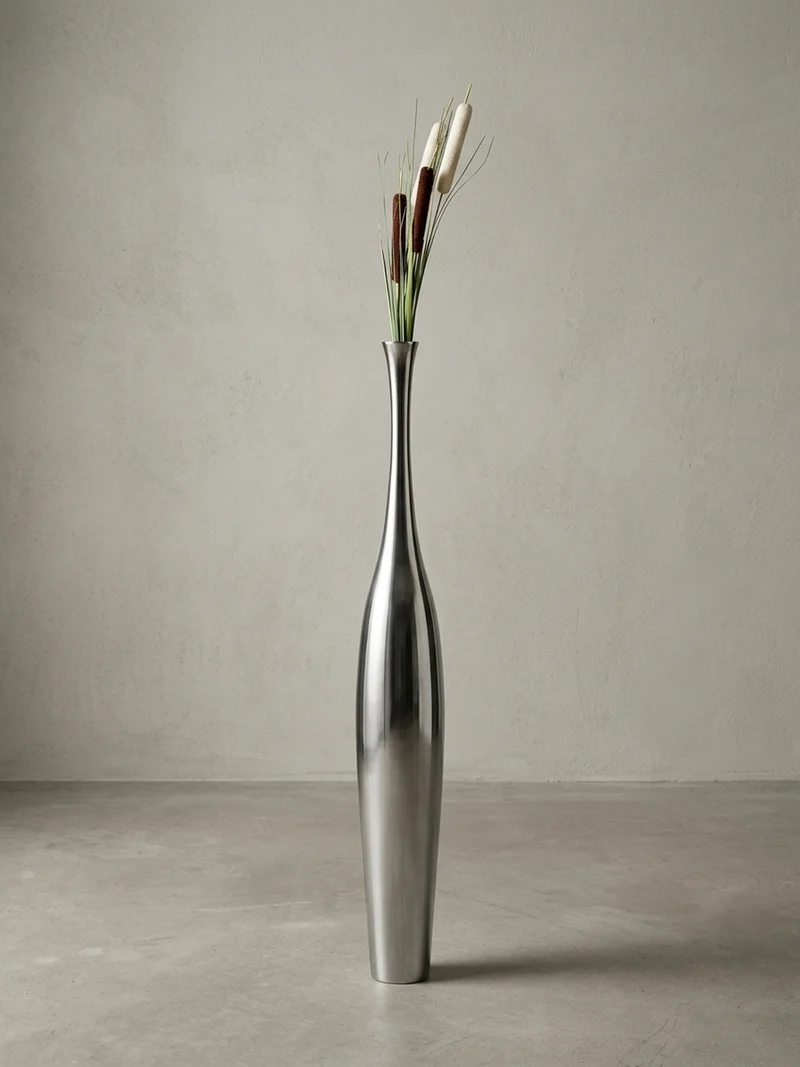 Vase Aluminium Modern Stil Modell BOTTLE L Silber mit einer Öffnung