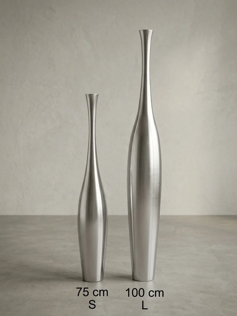 Vase Aluminium Modern Stil Modell BOTTLE L Silber mit einer Öffnung