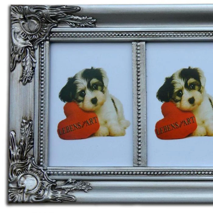 Multi-Fotorahmen BEATRICE / Barock Bilderrahmen Silber für 5 Fotos 15x10cm