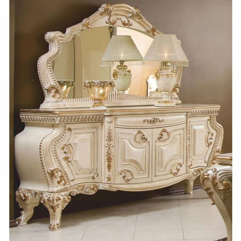 Casa Padrino Luxus Barock Sideboard mit Spiegel Creme / Gold - Barockstil Möbel