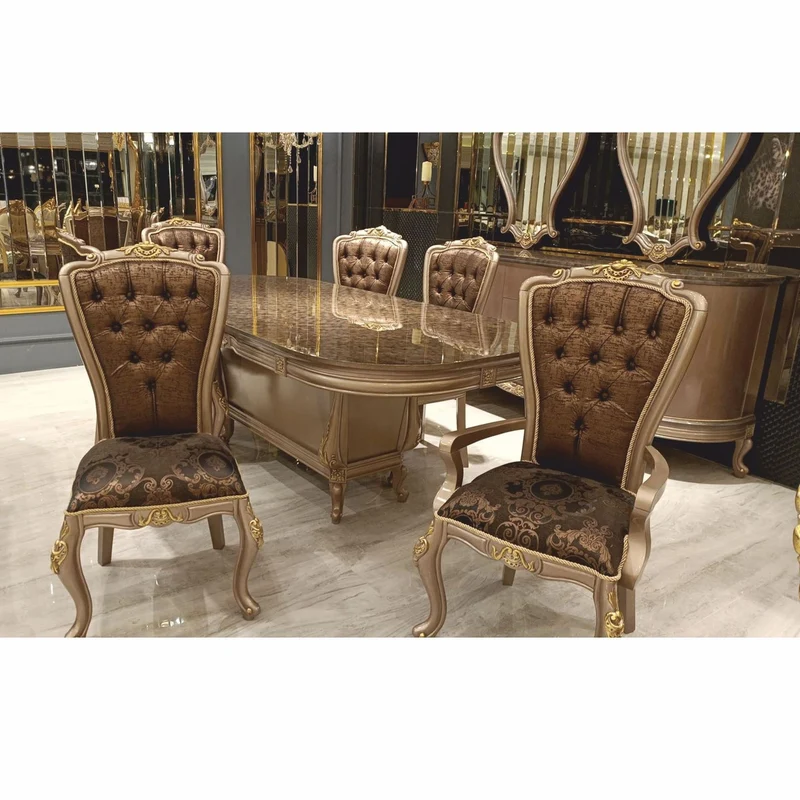 Casa Padrino Luxus Barock Esszimmer Set Grau / Schwarz / Gold - 1 Esstisch & 6 Stühle