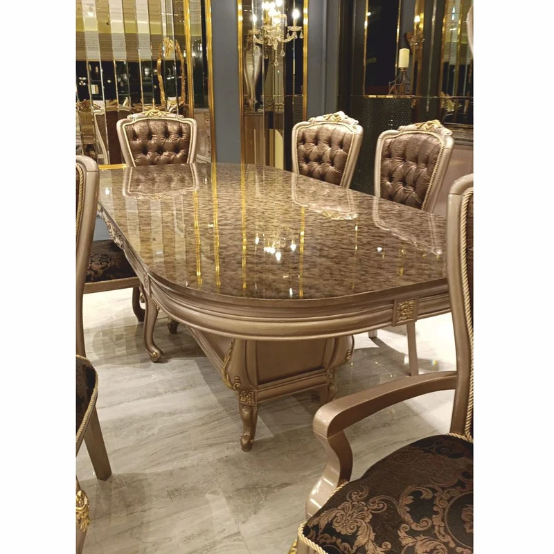 Casa Padrino Luxus Barock Esszimmer Set Grau / Schwarz / Gold - 1 Esstisch & 6 Stühle