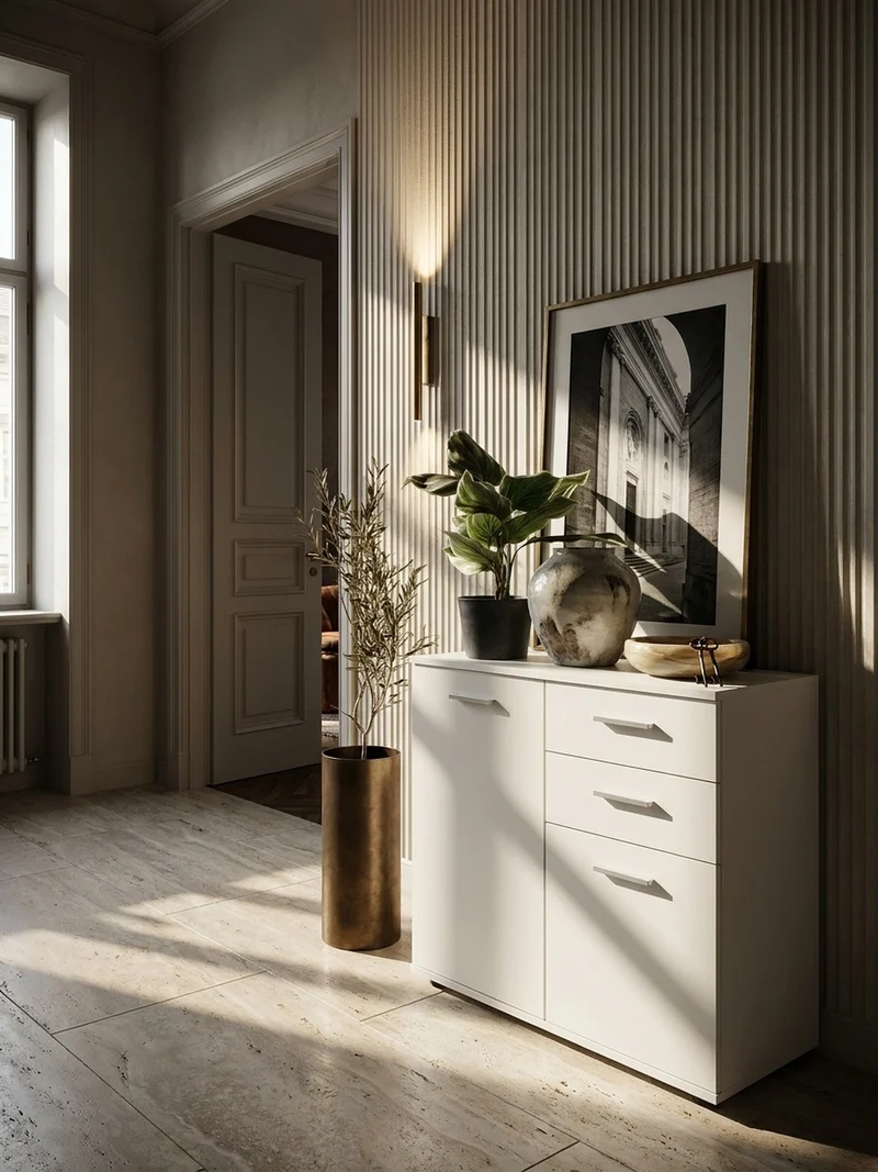 Sideboard – Weiß, 2 Türen, 2 Schubladen, kratzfest, melaminbeschichtet