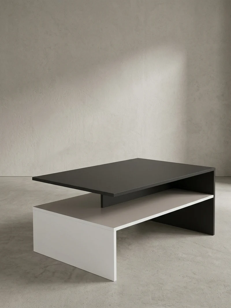 Couchtisch Zweifarbig Schwarz Weiß, 90x60 cm, Melaminharzbeschichtet