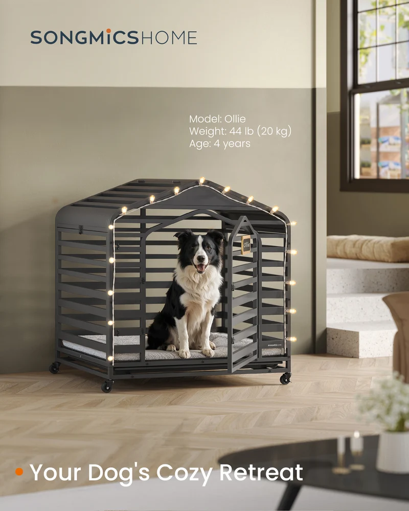Heavy-Duty Dog Crate, Dog Cage for Large Dogs, 37.4 x 26.8 x 38.6 Inches, Escape Proof Dog Kennel with Pointed Roof