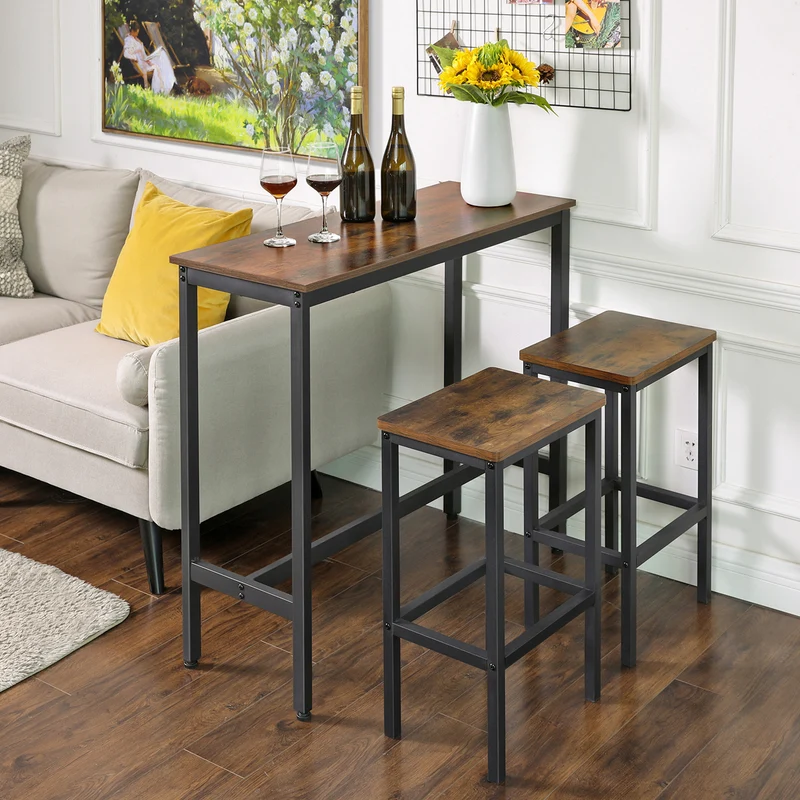 Narrow Kitchen Table, Metal Modern Extra Long Bar Table, 15.7 x 39.4 x 35.4,Brown and Black