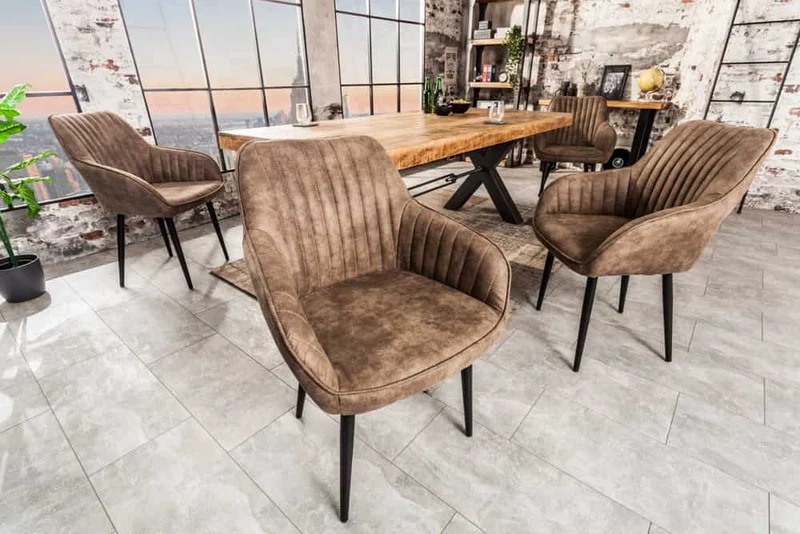 Eleganter Stuhl MILAN Mikrofaser Taupe Armlehnen Ziersteppung