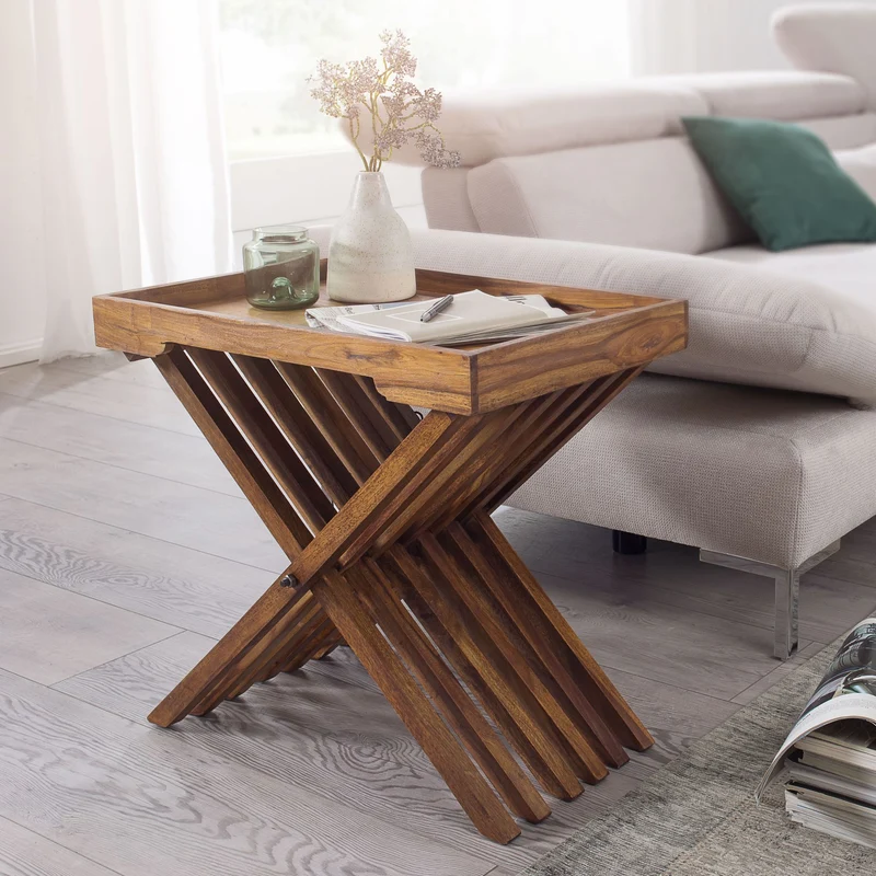 Beistelltisch – Klappbar Massivholz 60x57 cm mit Tablett