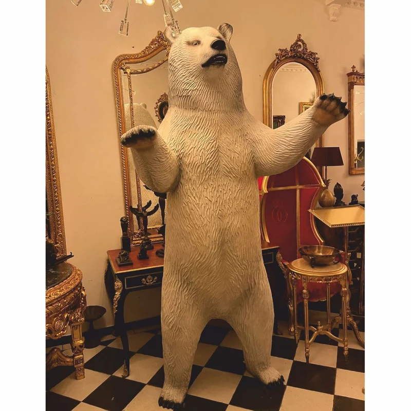 Casa Padrino XXL Deko Skulptur Bär Weiß / Schwarz H. 240 cm - Garten Figur