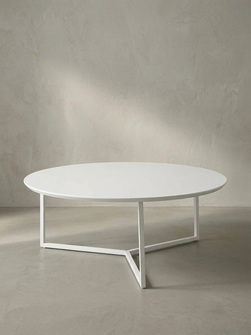 Couchtisch rund, Weißes MDF-Holz mit Metallbeinen, Durchmesser 80 cm, Höhe 33 cm