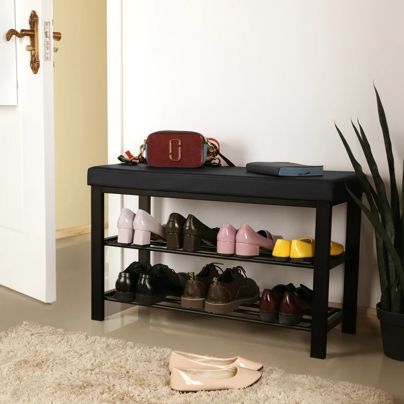 SONGMICS Shoe Bench, 3-Tier Shoe Rack for Entryway, Brown
