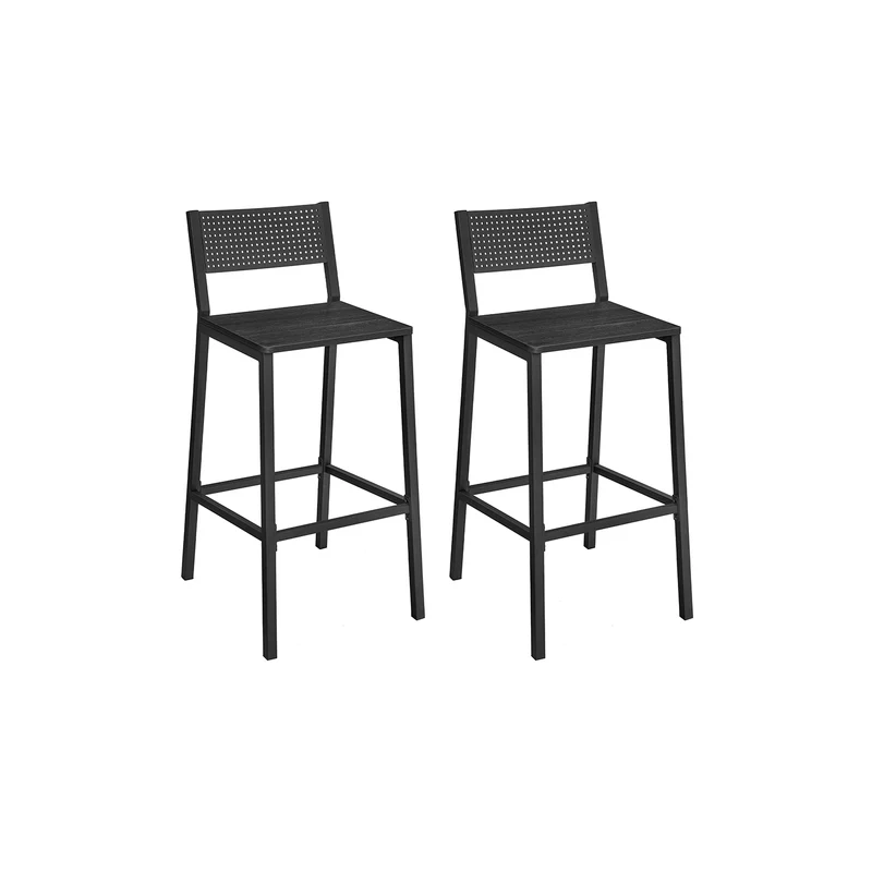 Juego de 2 Taburetes Altos de Cocina Gris Antracita y Negro