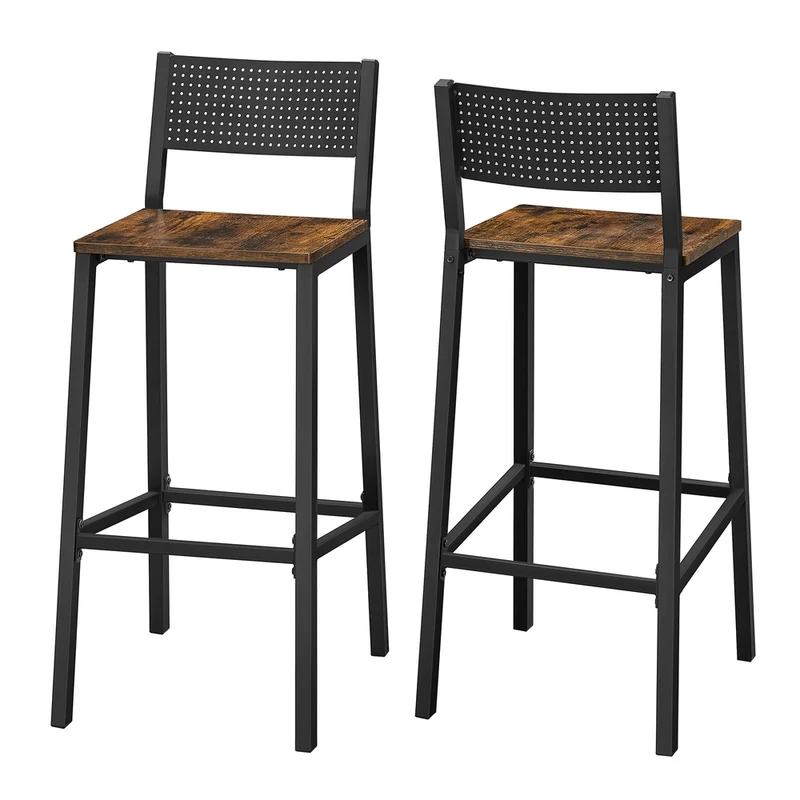 Juego de 2 Taburetes Altos de Cocina Gris Antracita y Negro