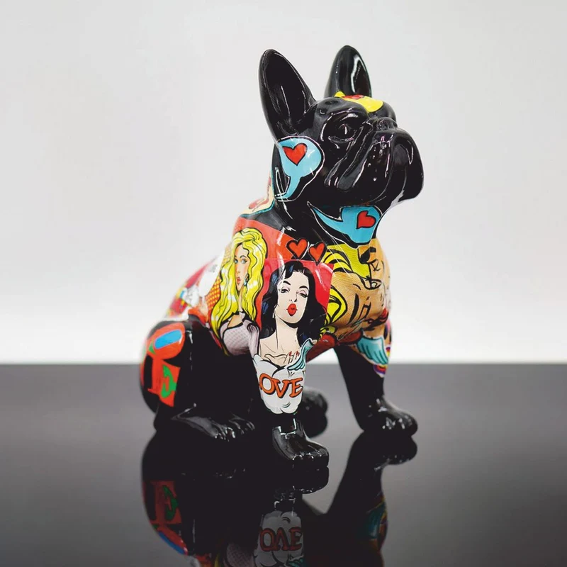 Casa Padrino Deko Figur Hund Bulldogge Schwarz / Bunt 25 x H. 30 cm - Deko Tierfigur