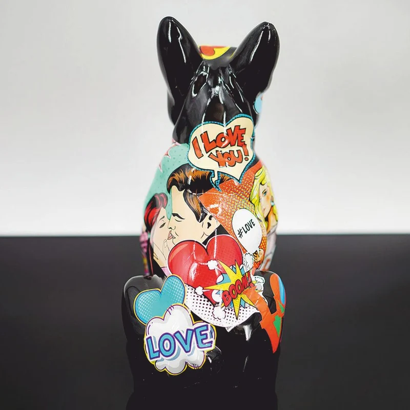 Casa Padrino Deko Figur Hund Bulldogge Schwarz / Bunt 25 x H. 30 cm - Deko Tierfigur