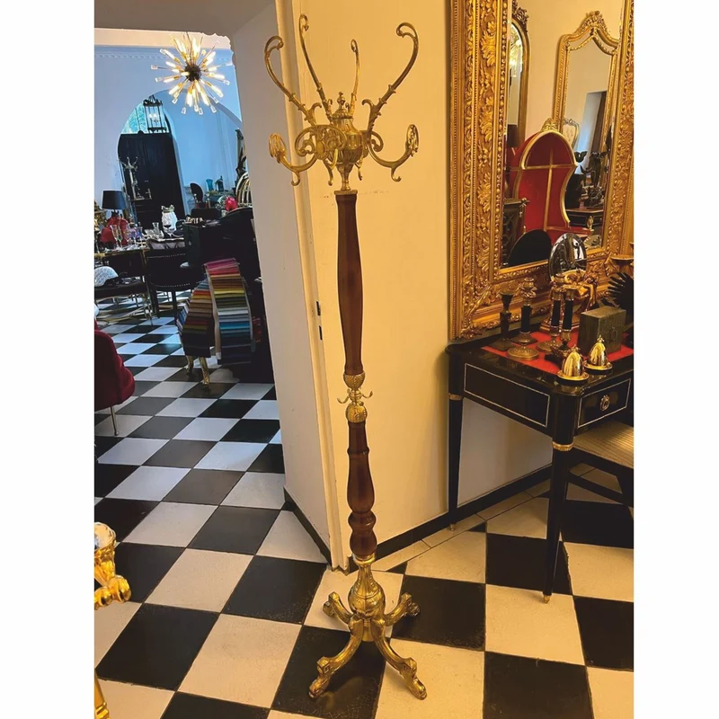 Casa Padrino Luxus Barock Garderobenständer Gold / Dunkelbraun H. 180 cm - Made in Italy