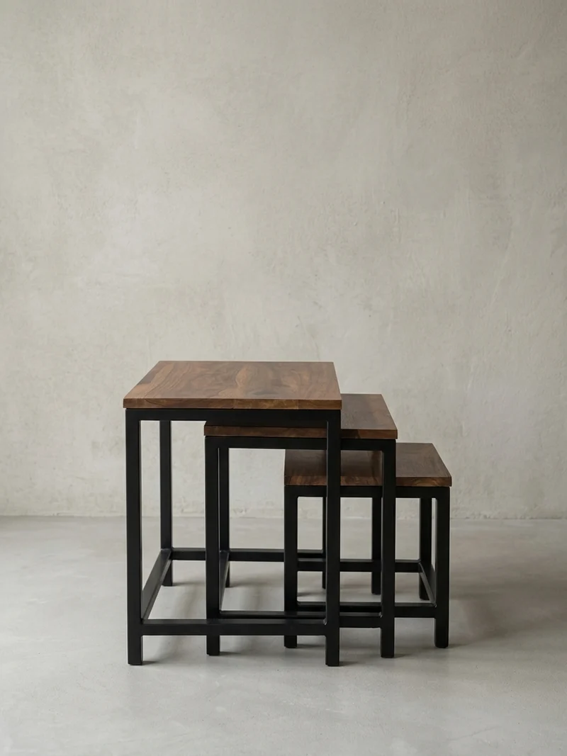 Beistelltisch Set – 3-teilig Massivholz Metallbeine handgefertigt