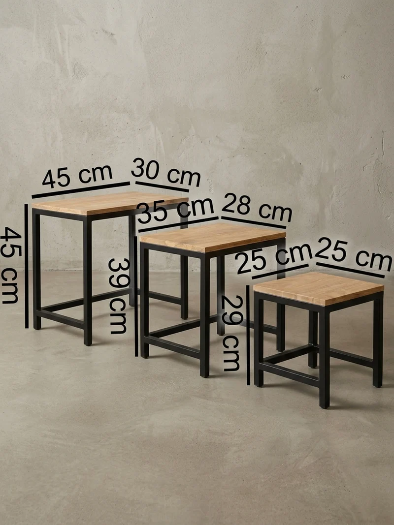 Beistelltisch Set – 3-teilig Massivholz Metallbeine handgefertigt