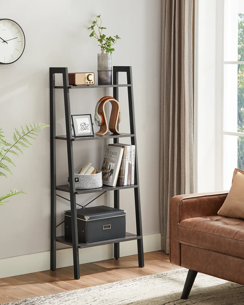 VASAGLE Ladder Shelf, Bookshelf,Bookcase with Steel Frame，Storage Rack