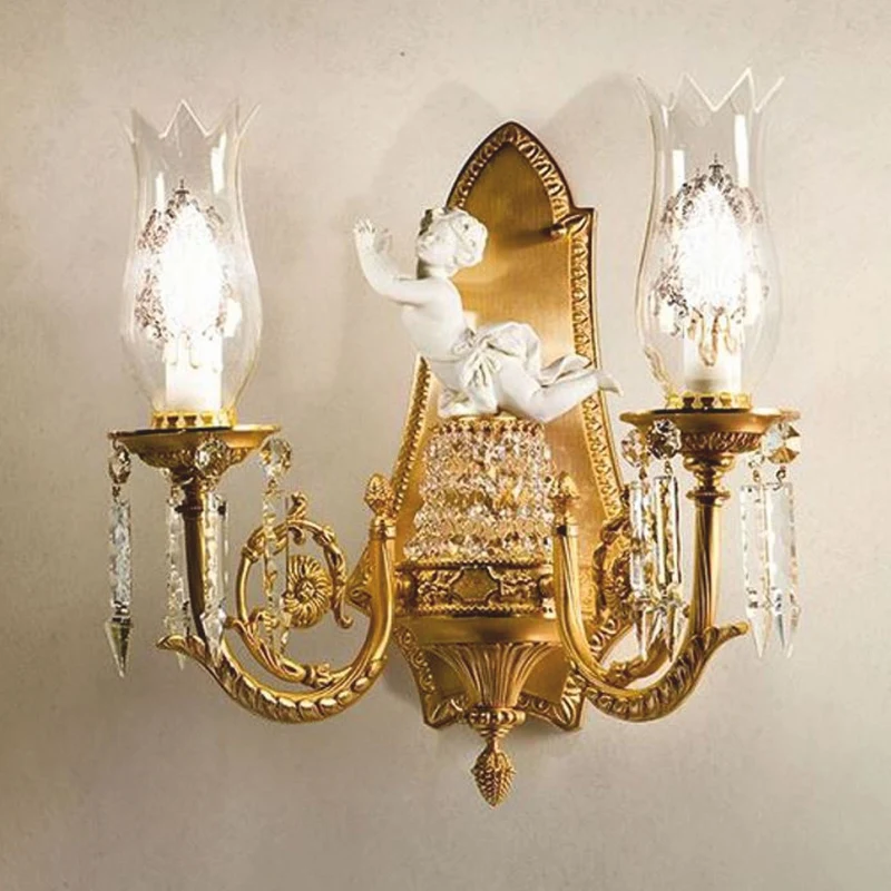 Casa Padrino Luxus Barock Kristall Doppel Wandleuchte Bronze / Weiß 40 cm - Made in Italy