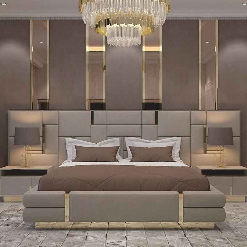Casa Padrino Luxus Doppelbett Grau / Gold - Luxus Hotel & Schlafzimmer Möbel