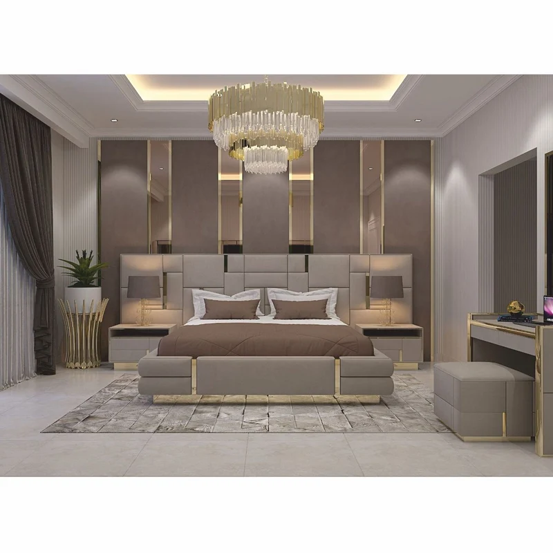Casa Padrino Luxus Doppelbett Grau / Gold - Luxus Hotel & Schlafzimmer Möbel