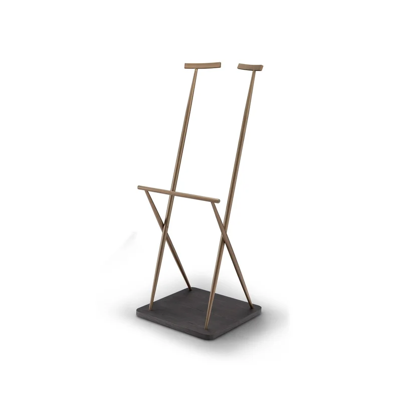 Casa Padrino Luxus Garderobenständer Dunkelgrau / Messing 57 x 55 x H. 142 cm - Garderobenständer mit Ulmenfurnier - Moderne Flur Möbel - Luxus Qualität