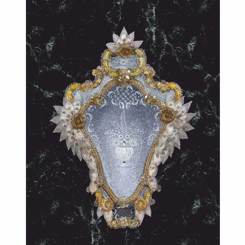Casa Padrino Luxus Barock Spiegel Gelb H. 75 cm - Made in Italy