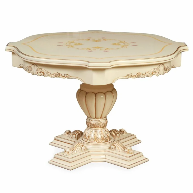 Casa Padrino Luxus Barock Esstisch Creme / Braun Ø 120 cm - Barock Möbel