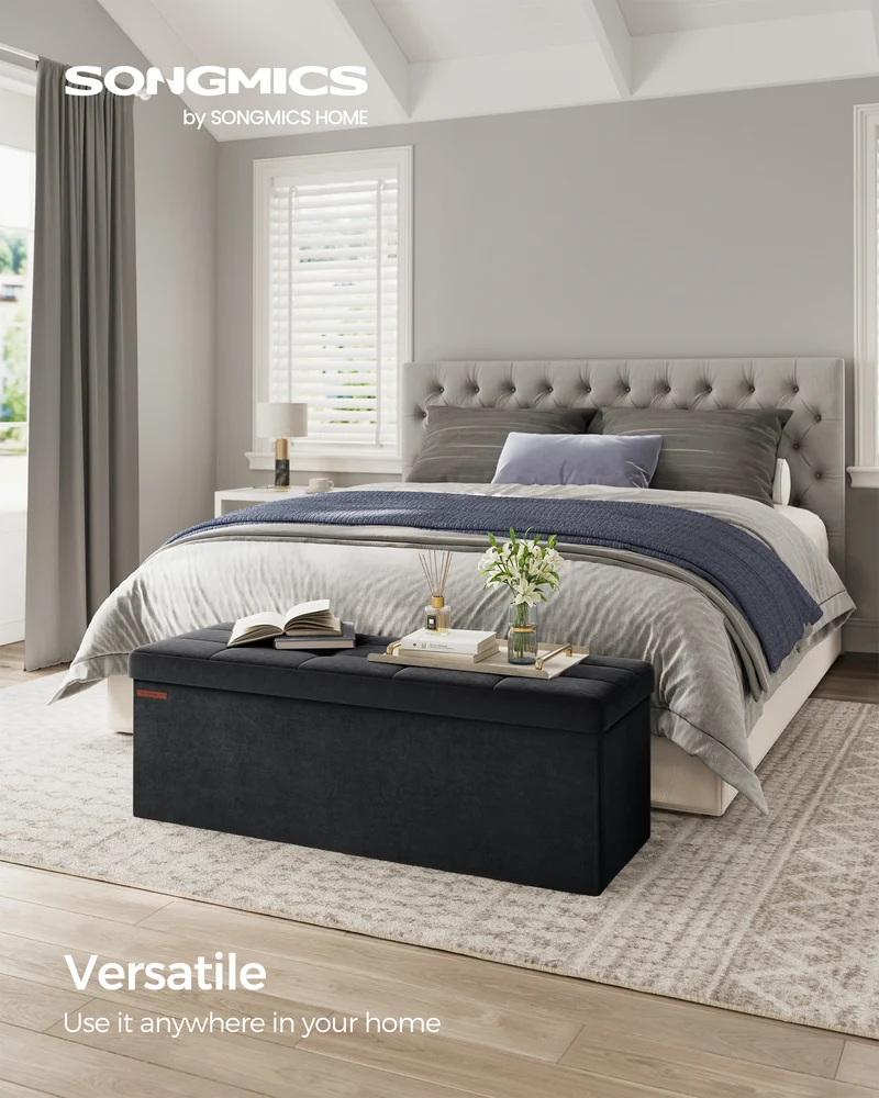 SONGMICS 43" Storage Ottoman Bench, Ottoman with Storage, End of Bed Bench, Foldable Ottoman Foot Rest, Storage Chest, 660 lb Capacity