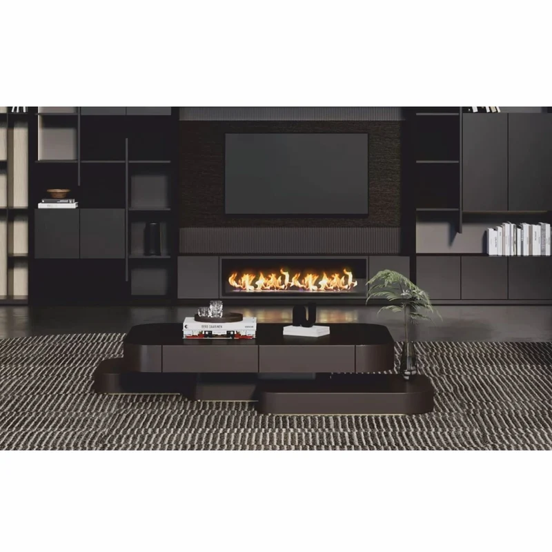 Casa Padrino Luxus Couchtisch Dunkelbraun / Messing 190 cm - Wohnzimmer & Hotel Möbel