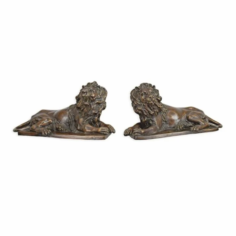 Casa Padrino Deko Bronze Skulpturen Set Löwen 58,5 cm - Bronze Figuren